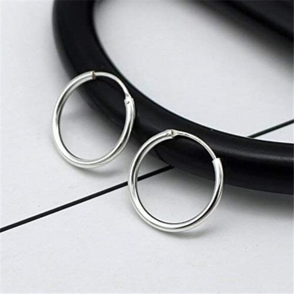 Silver Hoop Earrings- Cartilage Earring Small Hoop Earrings for Women Men Girls - Picture 3 of 7